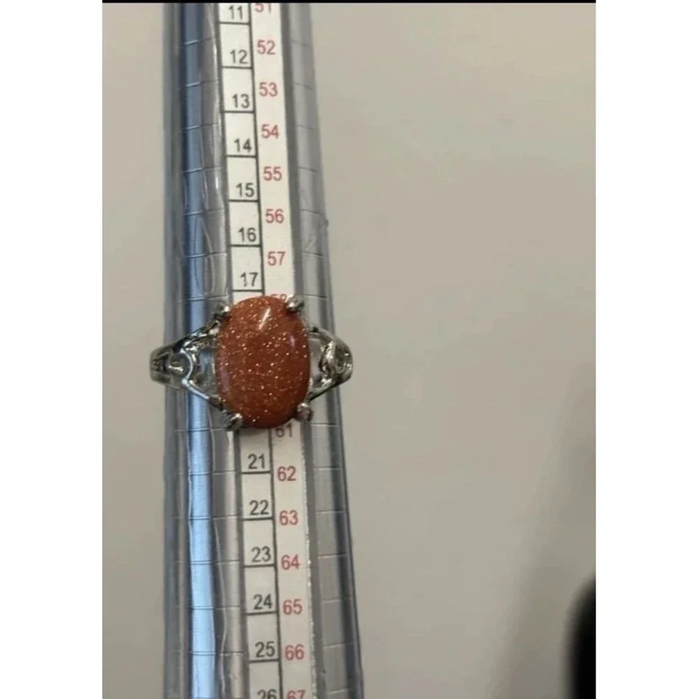 Silver Tone Red Orange Druzy Style Statement Ring Size 9